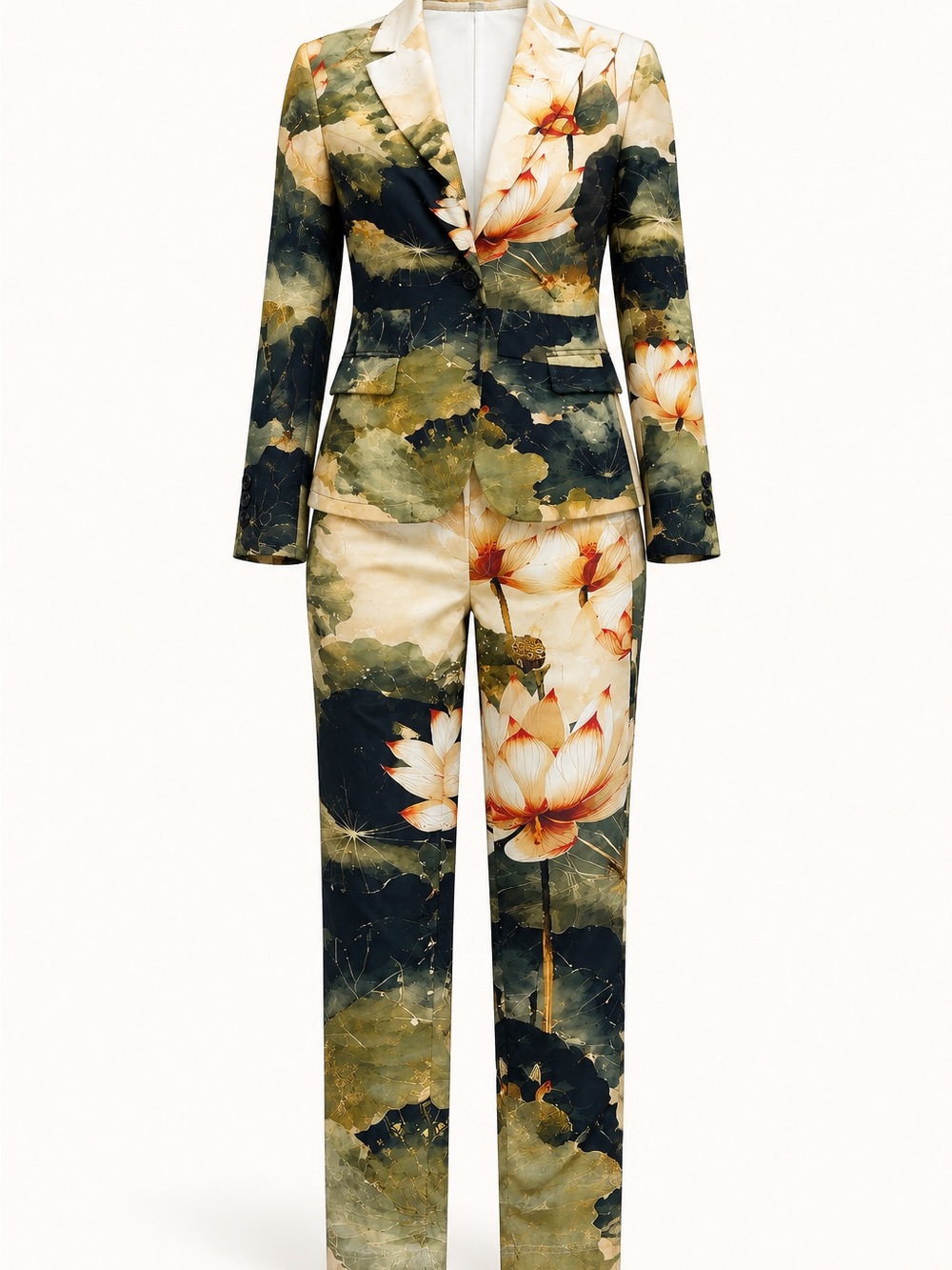 Lotus Pond Floral Print Blazer Pants Suit Set Size Small